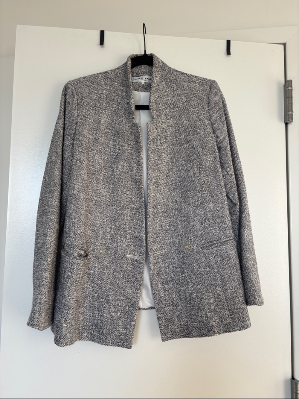 Apiece Apart Gray Tweed Collarless Open Blazer Jacket